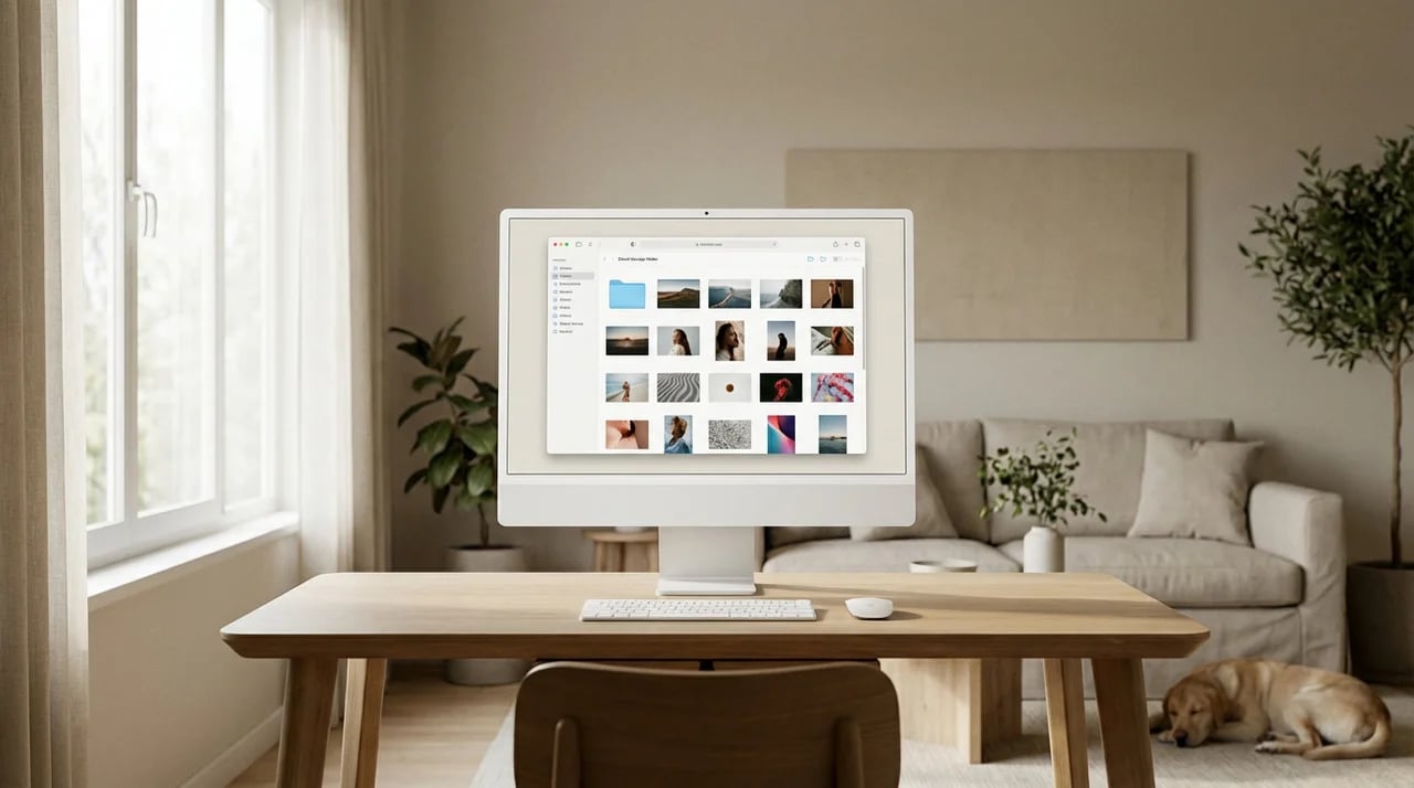 Traditional cloud storage folder interface on a desktop computer — Google Drive for photographers