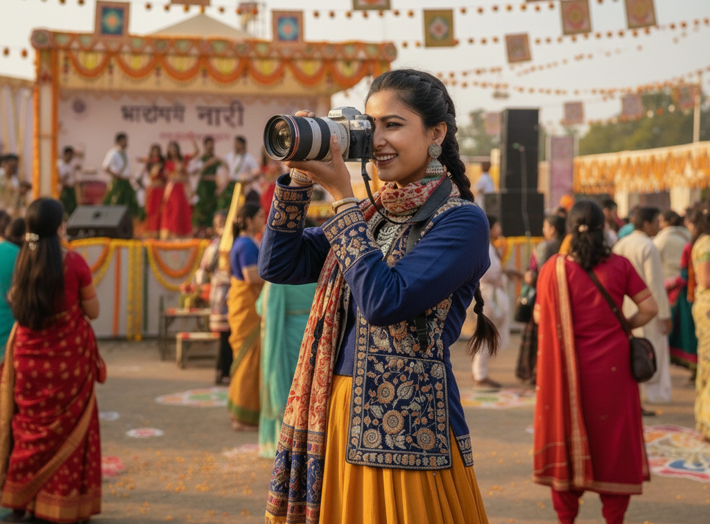 Female wedding photographer capturing the bride during an Indian wedding ceremony
