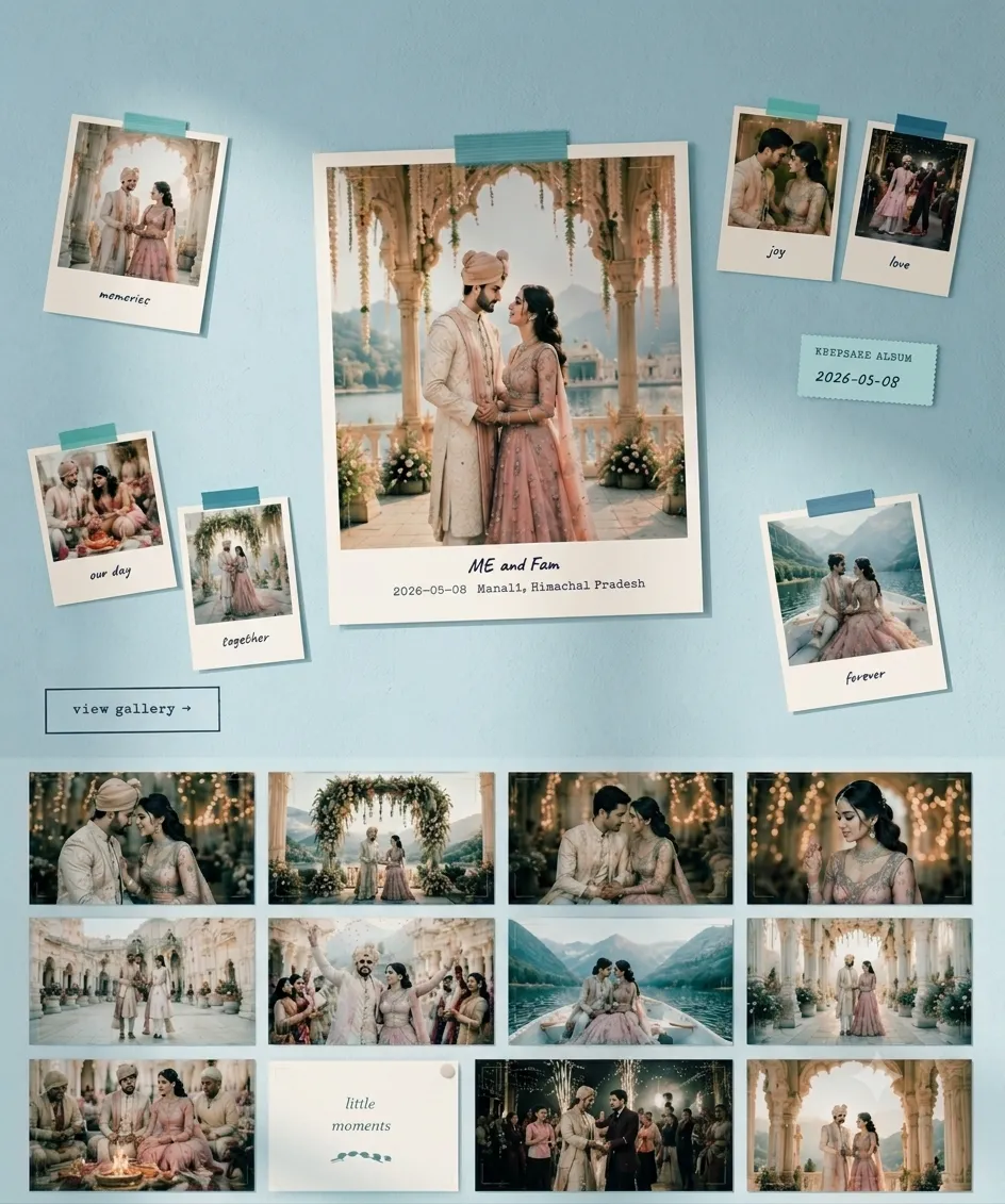 Destination wedding client gallery sample—wedding photo gallery for photographers with branded cover and instant sharing